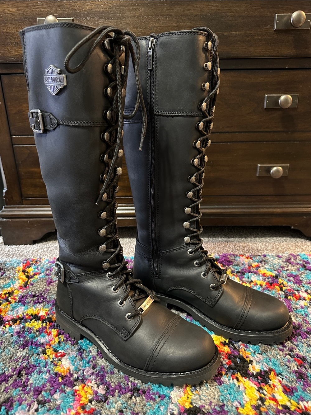 Harley-Davidson Beechwood Black Tall Lace-Up Motorcycle Boots. Like New.